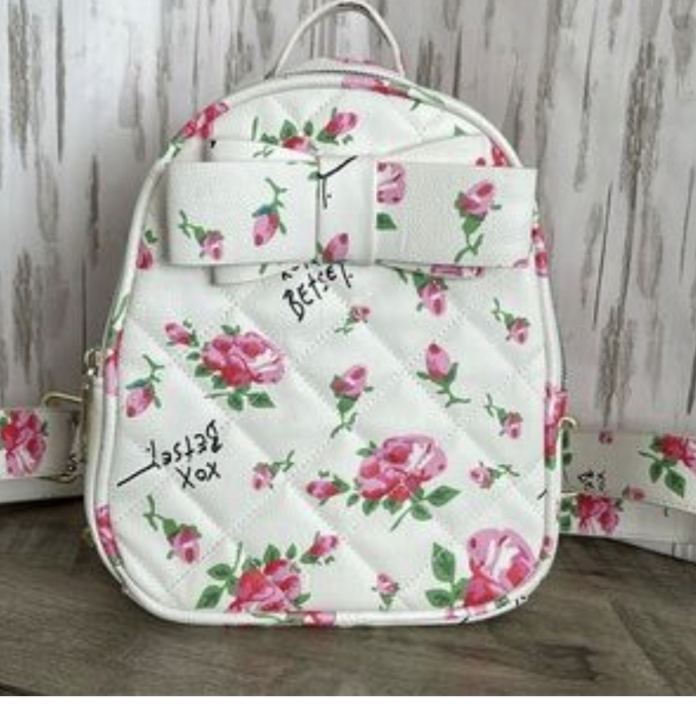 Betsey Johnson Floral Quilted Backpack with Bow